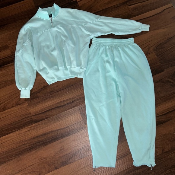 Vintage Crayons Youth Large Tracksuit Sweatsuit Sweats Turquoise Quarter Zip Set
